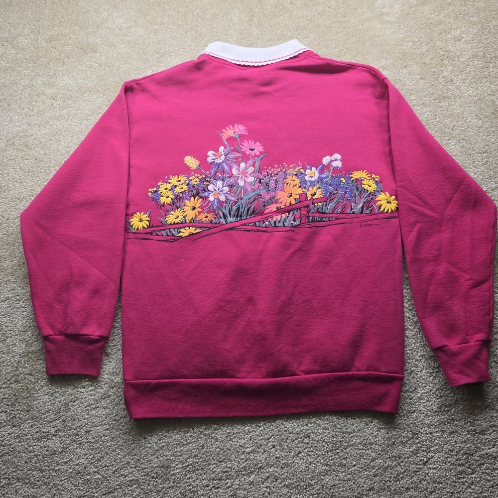 Vintage Flower Sweatshirt 90s Lifestyles Brand Large - Picture 3 of 6